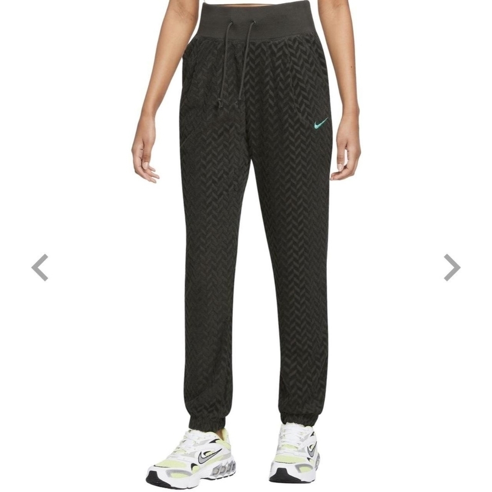 Nike Everyday Modern High Rise Joggers size Medium Green Terry Chevron Pattern